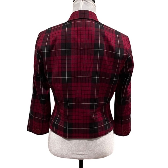 The Limited tartan plaid print button front red black blazer 3/4 sleeve size 6 - Picture 7 of 11